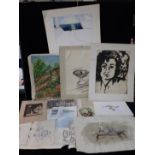 A FOLDER OF DRAWINGS, PAINTINGS AND PRINTS
