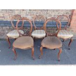 FIVE VICTORIAN WALNUT BALLOON BACK DINING CHAIRS