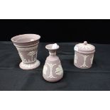 THREE PIECES OF JASPER WARE, IN MAUVE/PINK