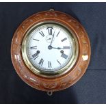 A SHIP'S STYLE WALL CLOCK, WITH CARVED CASE