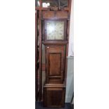 A 19TH CENTURY OAK AND MAHOGANY BANDED EIGHT-DAY LONGCASE CLOCK