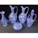 FIVE PIECES OF TURKISH GLASS, BLUE AND WHITE SWIRLED STRIPES