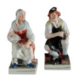 A PAIR OF MID 19TH CENTURY STAFFORDSHIRE POTTERY FIGURES, A COBBLER AND HIS WIFE