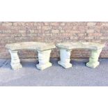 A PAIR OF RECONSTITUTED STONE GARDEN BENCHES