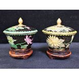 A PAIR OF CLOISONNE COVERED BOWLS