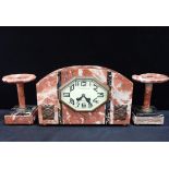 A FRENCH ART DECO MARBLE CLOCK GARNITURE