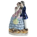 A VICTORIAN STAFFORDSHIRE PEARLWARE POTTERY FIGURE, PRINCE AND PRINCESS