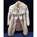 A 1970s FUR & SUEDE COAT, WITH PATTERNED LINING