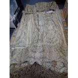 CLASSICAL URN AND SWAG CURTAINS, TWO PAIRS AND A PELMET