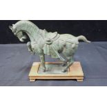VERDIGRIS PATINATED TANG STYLE HORSE