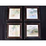 FOUR OCCUPIED JAPAN TILES, PAINTED WITH SCENES