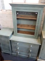 A SMALL VICTORIAN PAINTED PINE GLAZED CUPBOARD