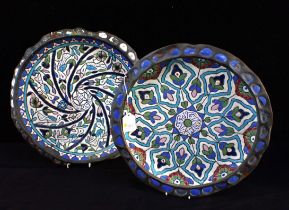 A PAIR OF IZNIK STYLE ENAMEL ON COPPER PLATES