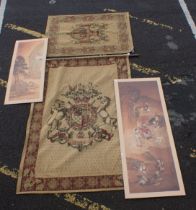 TWO REPRODUCTION TAPESTRY HANGINGS, WITH ARMORIALS