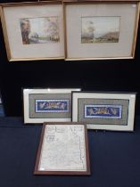 A PAIR OF WATERCOLOURS, A MAP