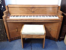 STECK: AN UPRIGHT PIANO IN AN ART DECO WALNUT AND CROSSBANDED CASE