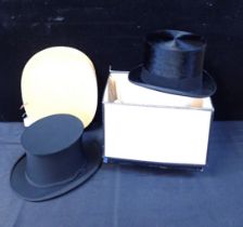 A TOP HAT, CASED, AND A FOLDING OPERA HAT