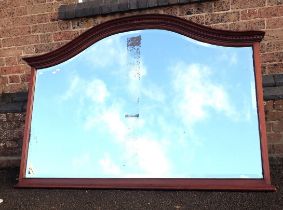 A LARGE MAHOGANY FRAMED HALL OR OVERMANTEL MIRROR