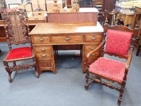 A 1920S ASIAN STAINED WOOD PEDESTAL DESK