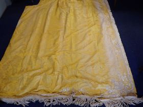 A PAIR OF OLD YELLOW SILK DAMASK HANGINGS