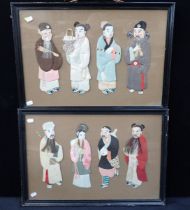 A FRAMED SET OF EIGHT JAPANESE PANELS