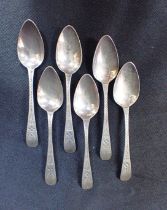 SIX SILVER BRIGHT-CUT TEA SPOONS, PETER, ANN AND WILLIAM BATEMAN