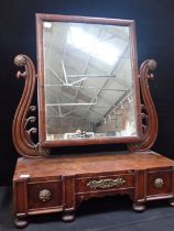 A REGENCY FIGURED MAHOGANY RECTANGULAR DRESSING MIRROR