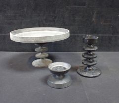 A ROBERT WELCH DESIGN IRON TAZZA AND CANDLESTICK