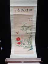 A CHINESE SCROLL, PAINTED WITH ROSES