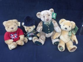 FOUR HARROD'S TEDDY BEARS, WITH LABELS