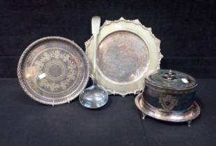 A WALKER & HALL SILVER-PLATED BISCUIT BOX, A SOUP LADLE