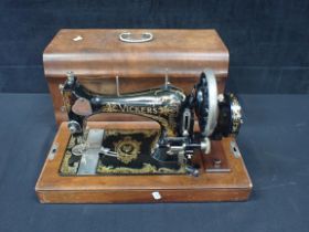 A VINTAGE VICKERS 'VIBRATING SHUTTLE' SEWING MACHINE, ATTACHED BOBBIN WINDER