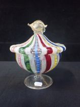 A VENETIAN LATTICINO GLASS FOOTED DISH AND COVER