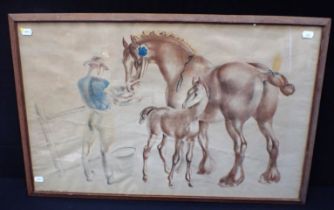 JOHN SKEAPING: HORSE AND FOAL SCHOOL PRINT, 1945