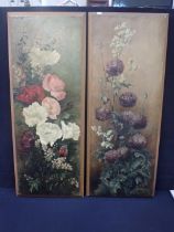 A PAIR OF VICTORIAN PAINTED WOODEN PANELS