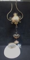 A LATE 19TH CENTURY AMERICAN BRASS PENDANT OIL LAMP