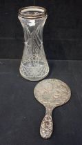 A GEORGE V SILVER MOUNTED CUT GLASS VASE