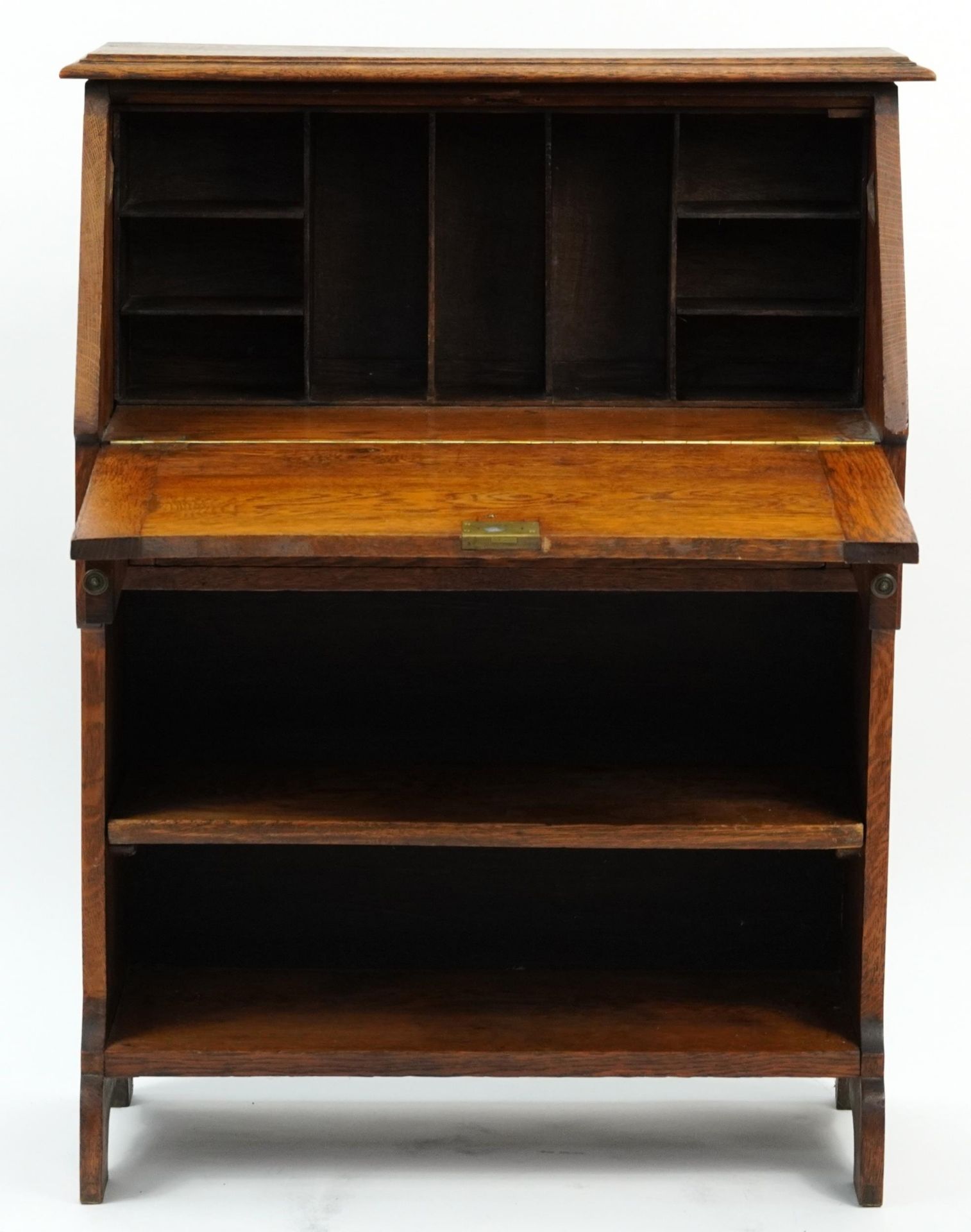 Art Nouveau oak student's bureau with copper mounts, 100cm H x 76cm W x 30.5cm D - Image 3 of 4