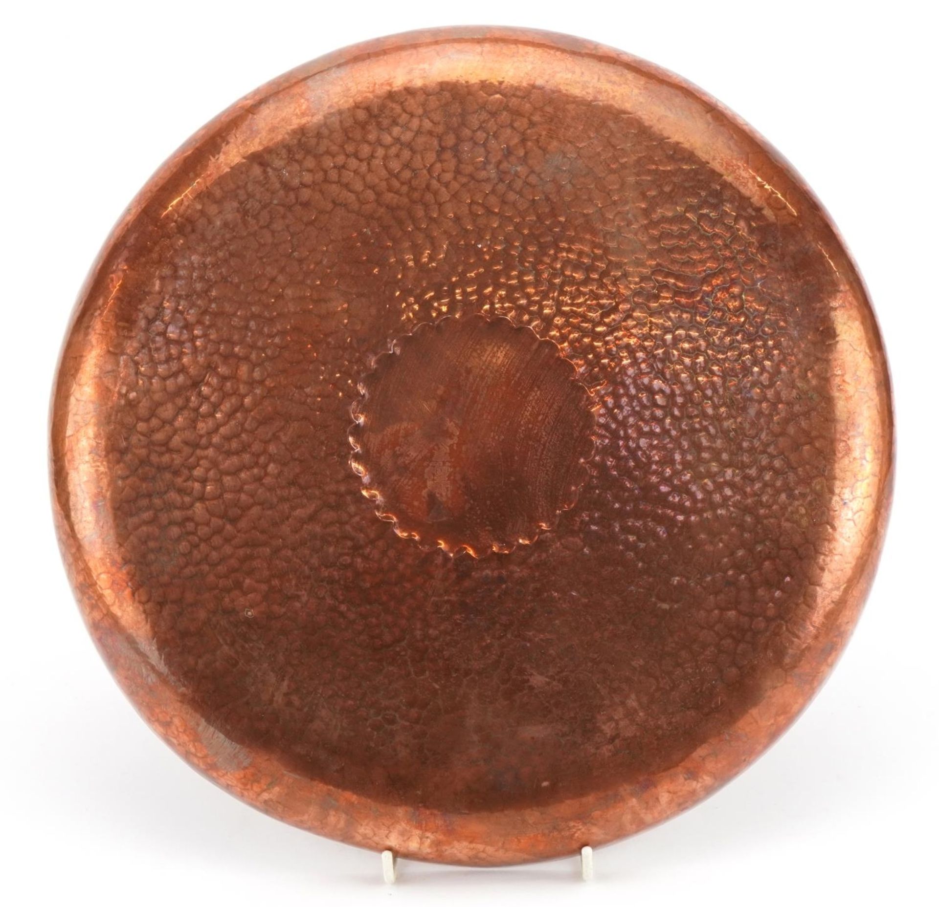 Newlyn, Arts & Crafts beaten copper circular tray, impressed Newlyn, 33cm in diameter - Image 3 of 3