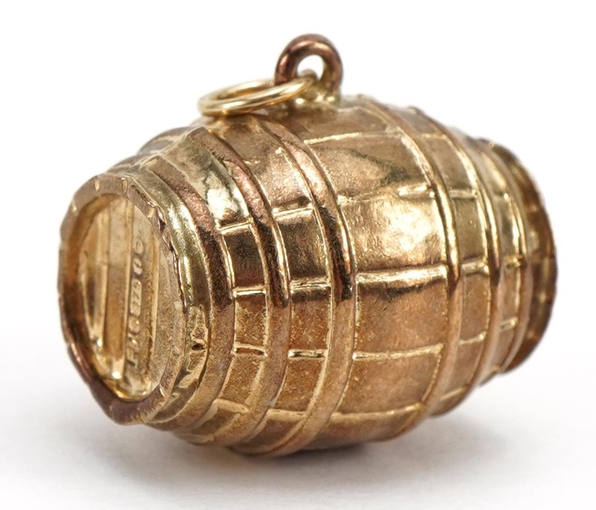 9ct gold barrel charm, 1.7cm wide, 1.9g - Image 2 of 3