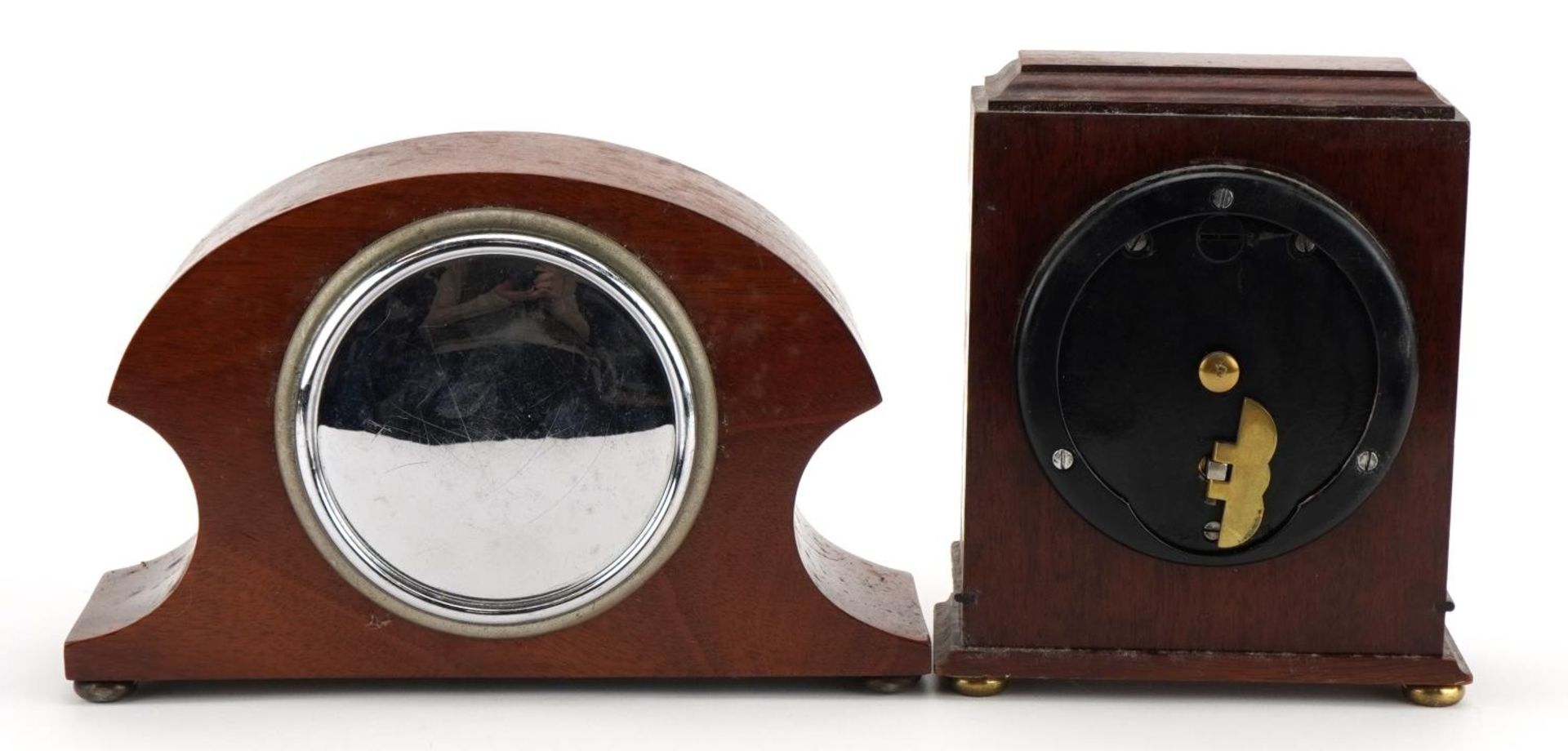 Two mantle clocks comprising a mahogany Elliott mantle clock retailed by Pyke & Sons and an inlaid - Image 2 of 4