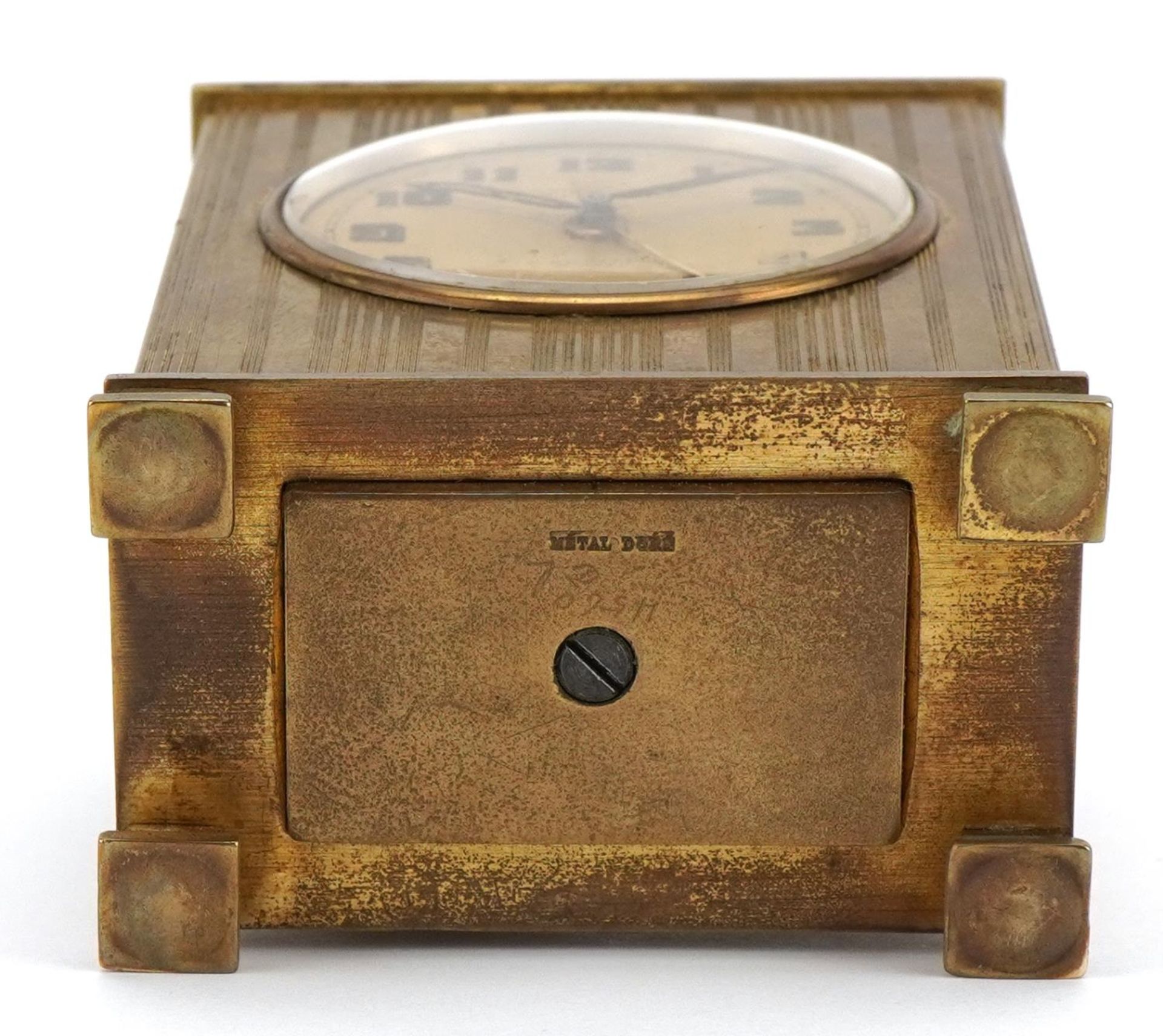 Zenith, Art Deco brass cased travel alarm clock with velvet lined case, the clock retailed by Arnold - Image 4 of 6