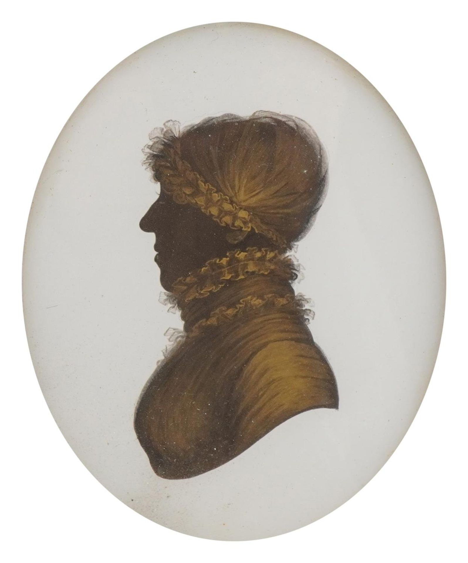 Pair of oval hand painted silhouettes of a lady and gentleman, the female inscribed Mrs Williams - Image 5 of 8