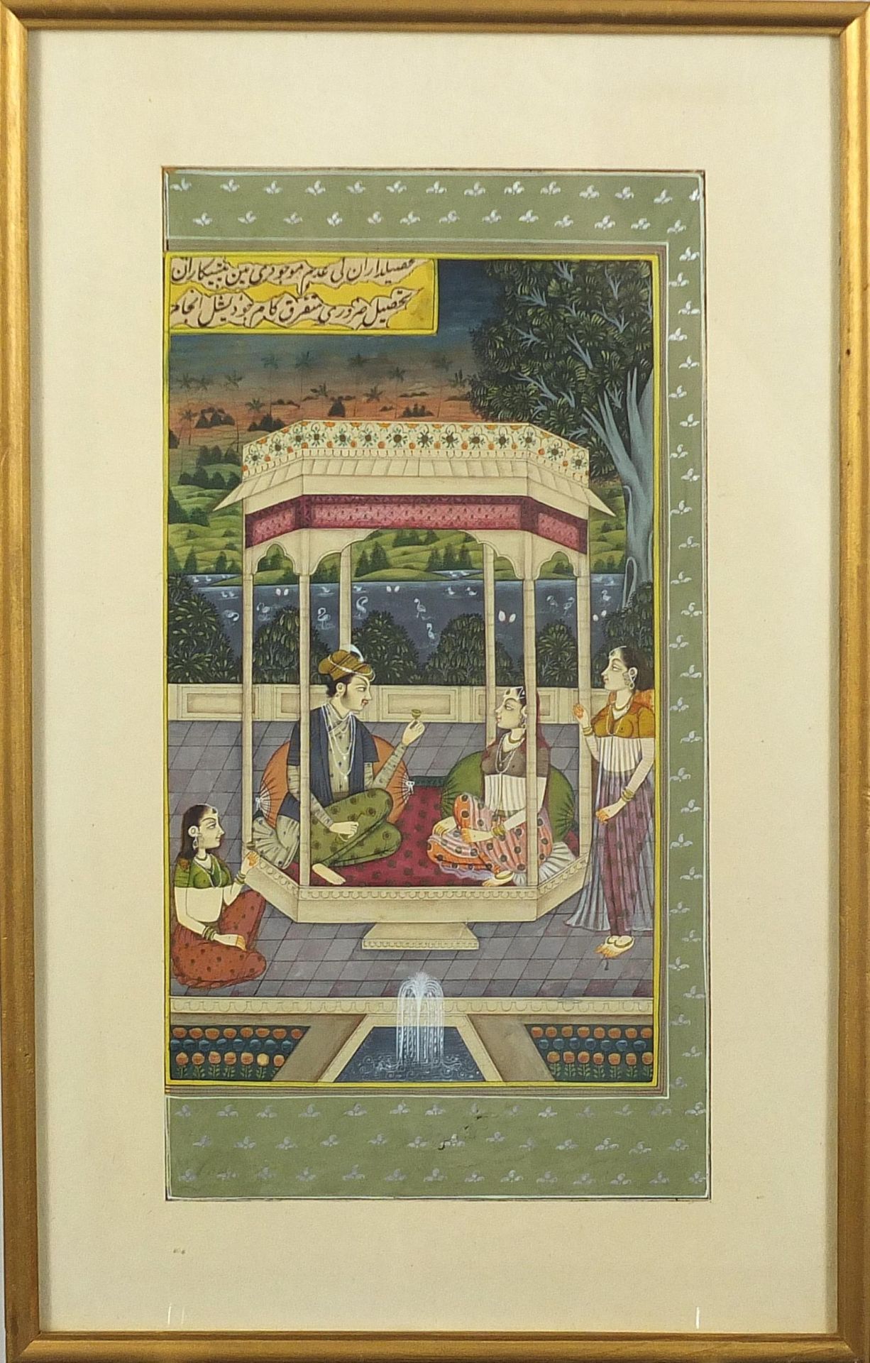 Seated figures with attendants, pair of Indian Mughal school watercolours, each mounted, framed - Bild 3 aus 7