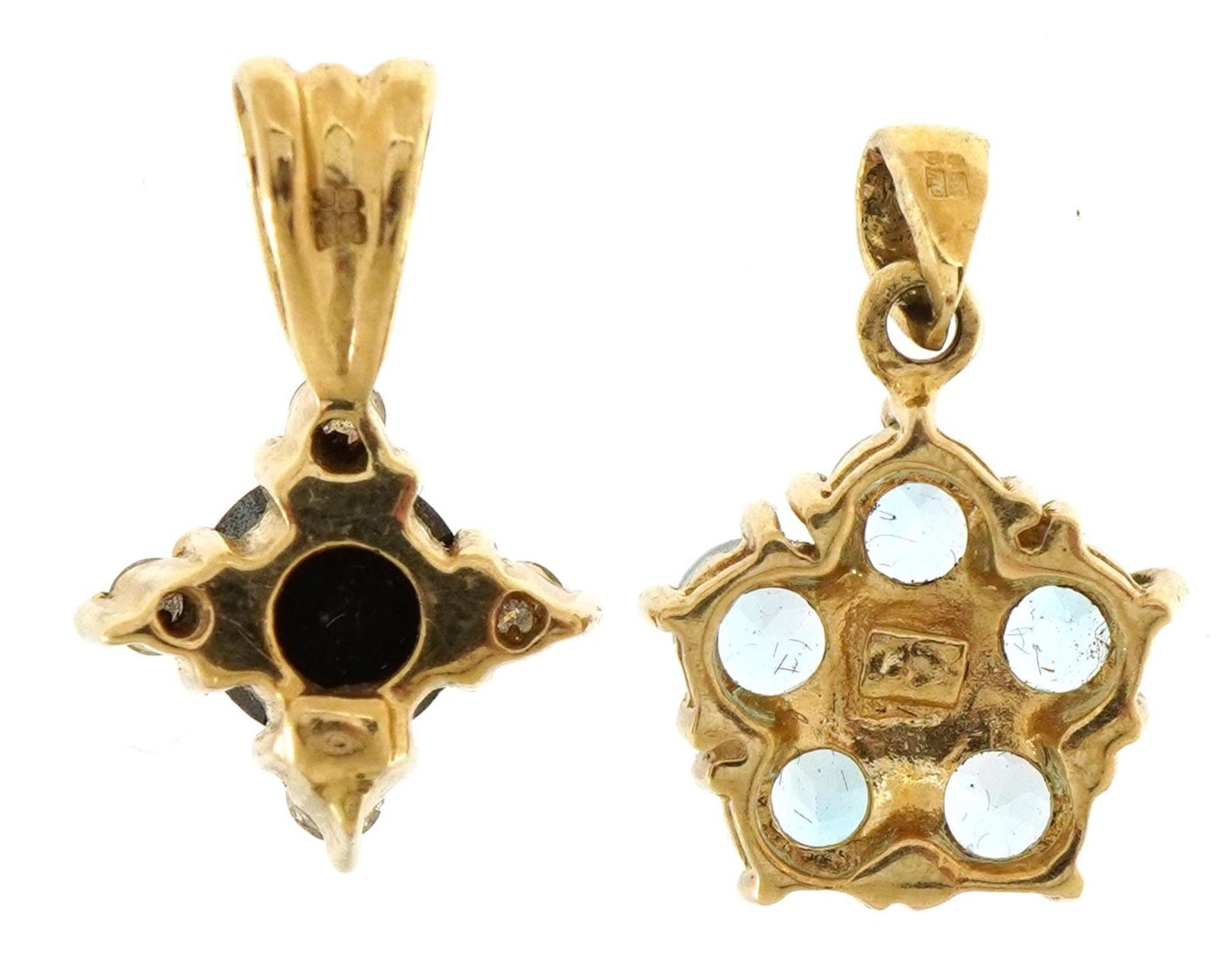 Two 9ct gold pendants including one set with four diamonds, the largest 1.6cm high, total 3.0g - Bild 2 aus 3