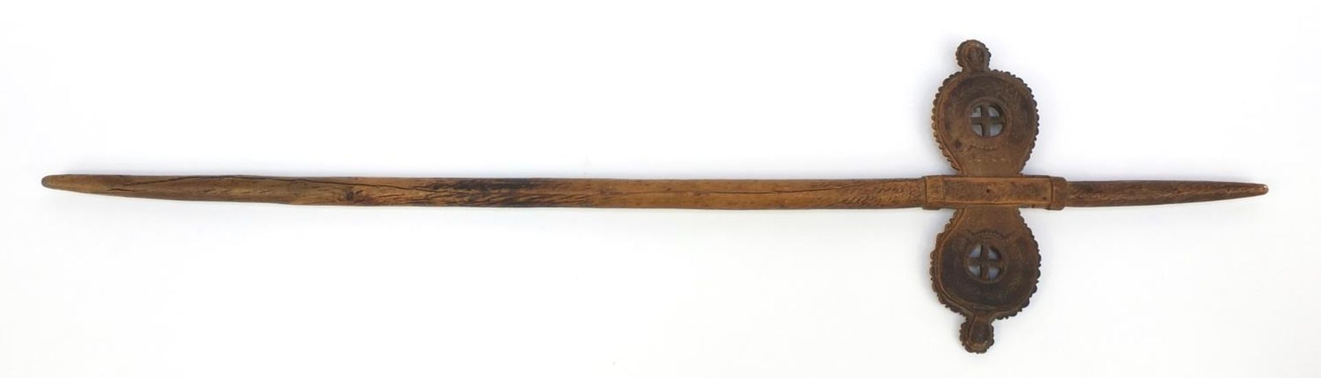 Scandinavian carved wooden pole, 80cm long - Image 2 of 3