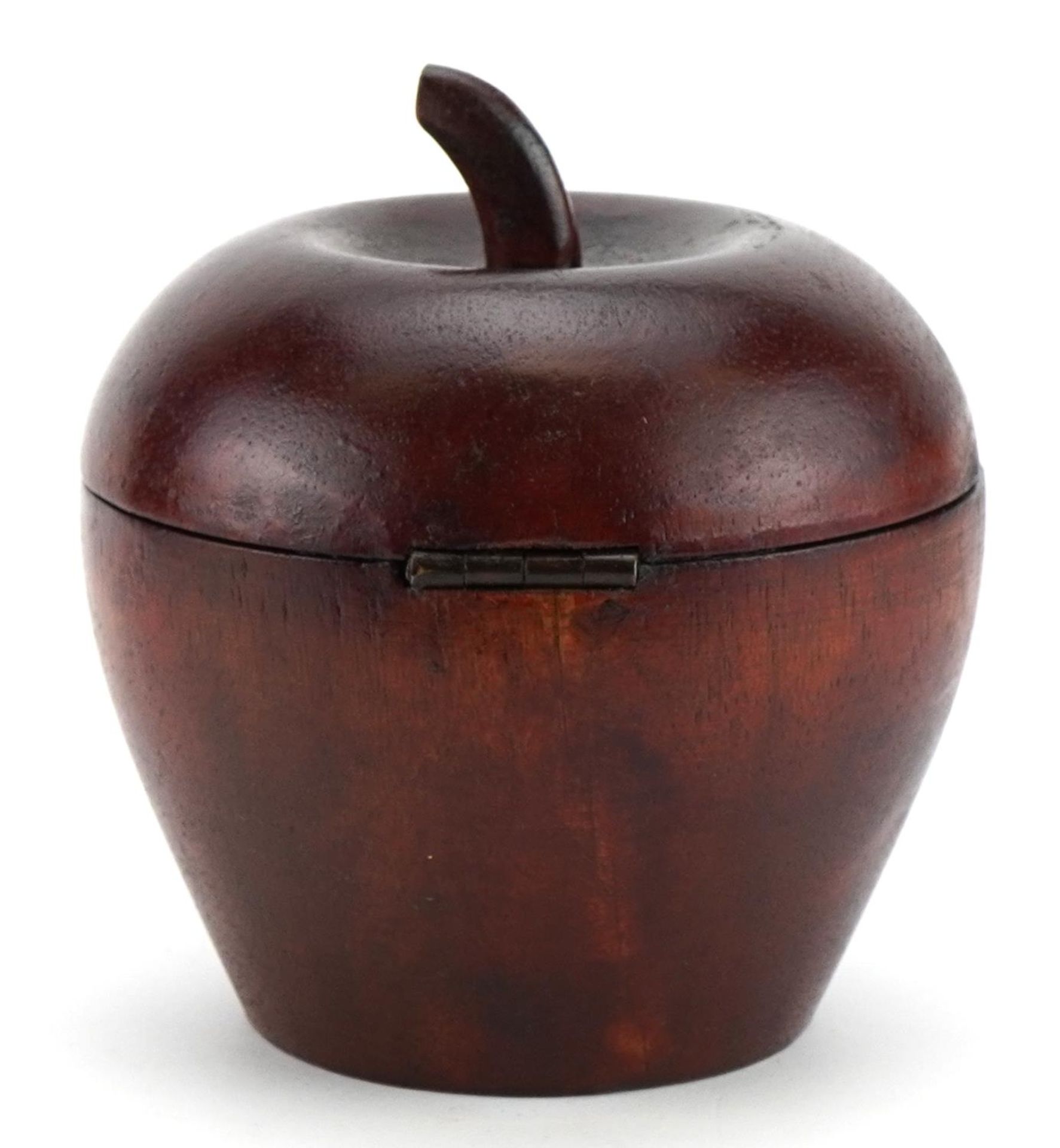 George III style carved treen tea caddy with key in the form of an apple, 12cm high - Image 3 of 4