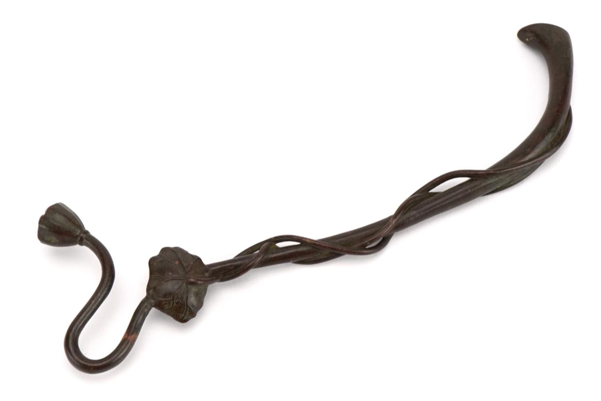 Japanese patinated bronze flower with impressed mark, 19cm in length - Image 2 of 3