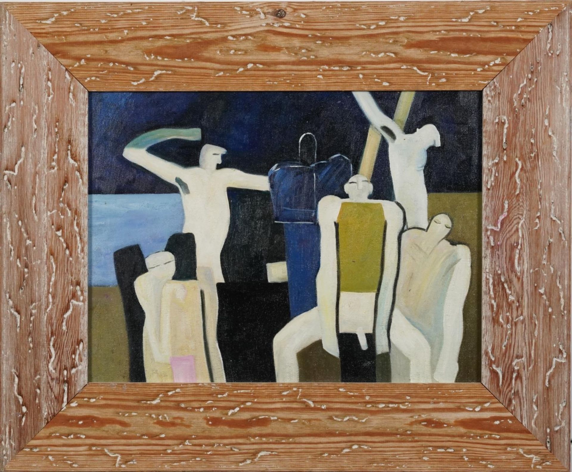 Manner of Keith Vaughan - Group of figures, Modern British school oil on board, framed, 39.5cm x - Image 2 of 4