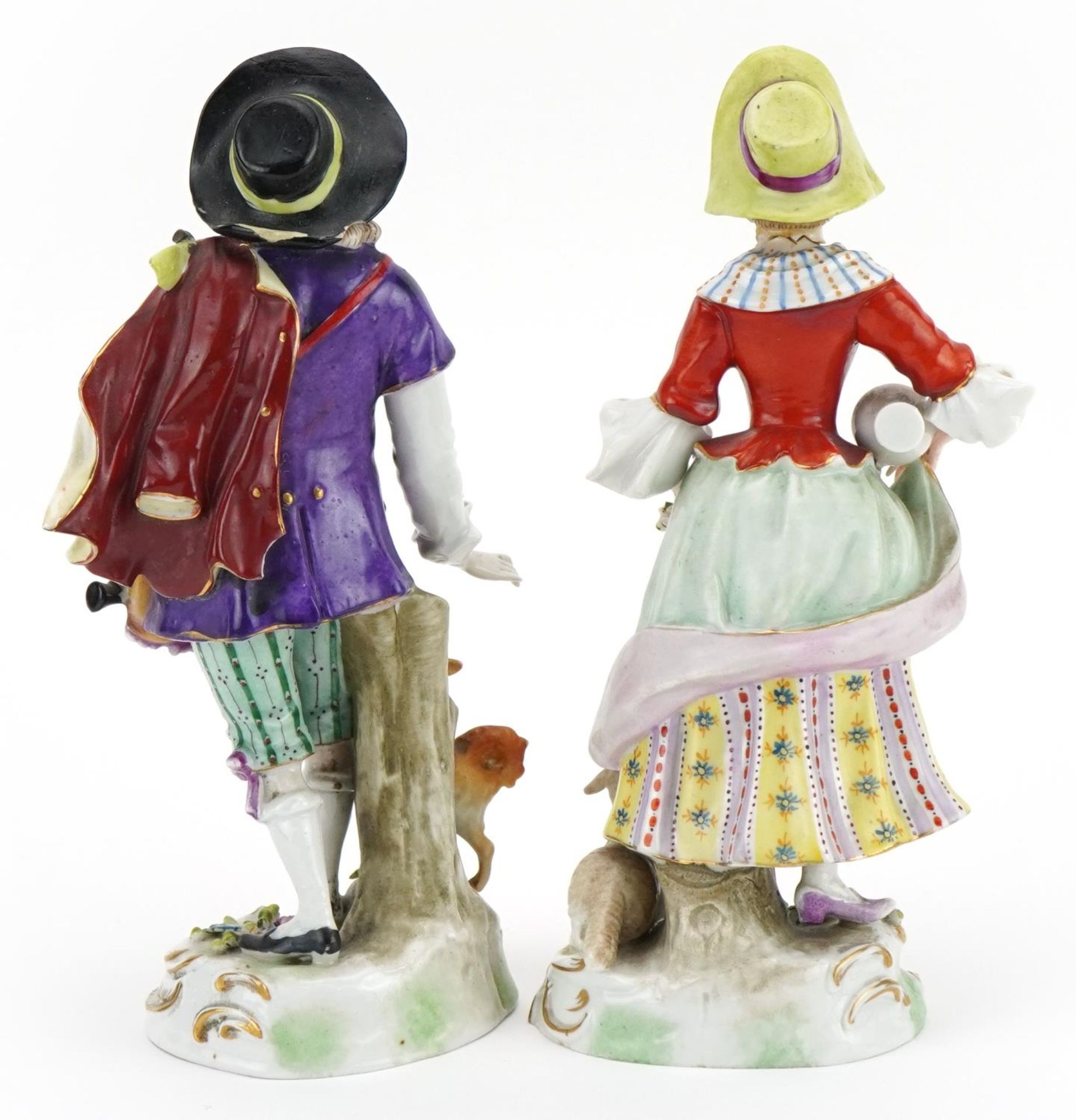 Pair German porcelain figures of a shepherd and shepherdess, factory marks to the bases, the largest - Bild 2 aus 3